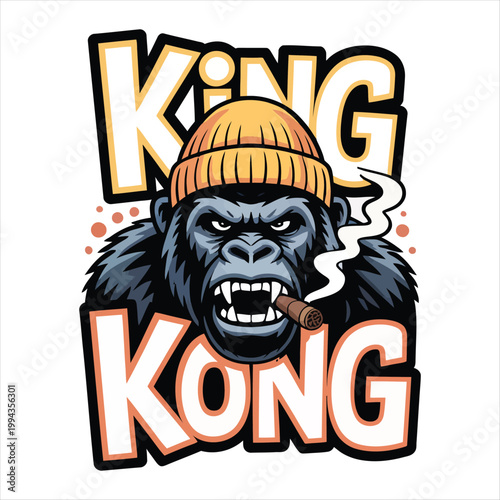 Fierce King Kong gorilla with cigar and orange beanie