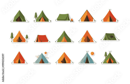 Camping Tent Icon Travel Sticker. Flat Vector Minimalist Outdoor Symbol for Adventure and Tourism.