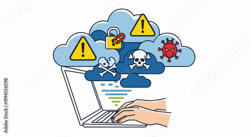 Digital threats loom over cloud data, a laptop user confronts cyber danger