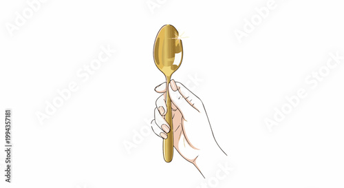 Elegant hand holding a gleaming golden spoon, symbolizing culinary luxury or an exceptional find