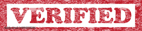 Red 'verified' stamp confirmation authentication and official approval symbol