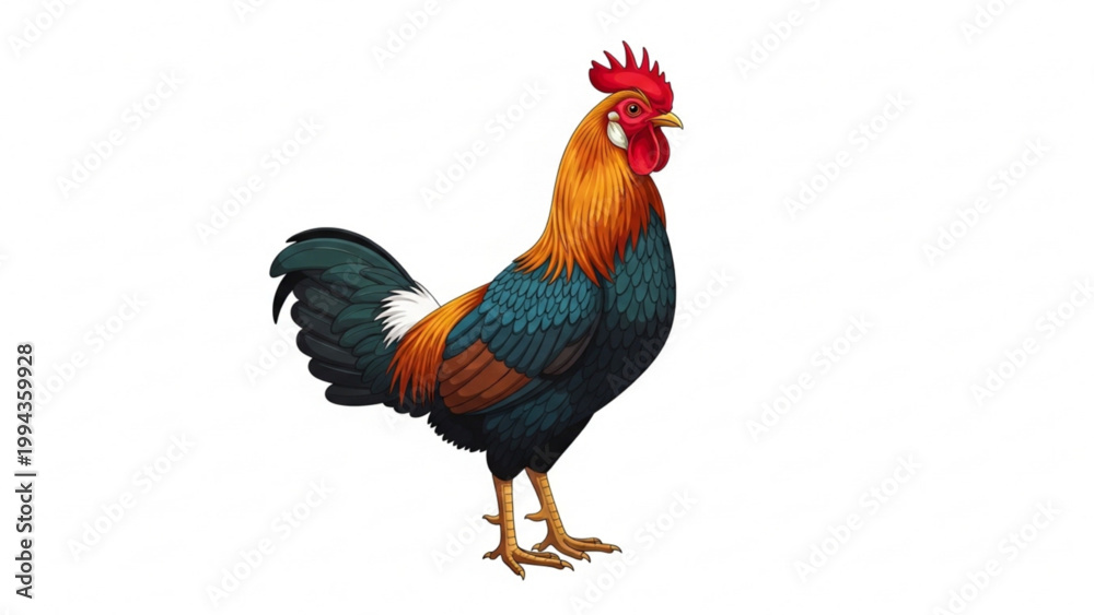 Fototapeta premium Realistic rooster cock standing vector illustration on white background