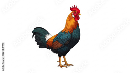 Realistic rooster cock standing vector illustration on white background
