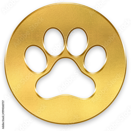 Luxury 3D golden paw icon with metallic finish for premium pet care apps