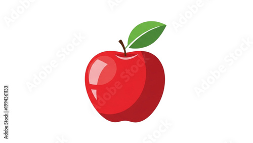 Vibrant Red Apple: A fresh, juicy red apple with a glossy surface and a vibrant green leaf, embodying health, freshness, and the simple beauty of nature.