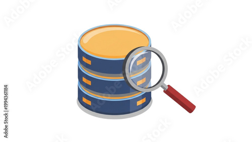Data Investigation: An illustrative depiction of a database, examined closely through a magnifying glass, symbolizing thorough data analysis and the exploration of information.