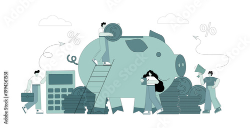 Accumulation of money. People flat put money in a pig piggy bank