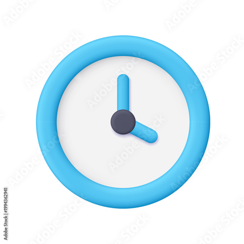 Blue round clock. Time keeping , measurement of time, time management, deadline, schedule, planning, punctuality and productivity concept. 3d vector icon. Cartoon minimal style.