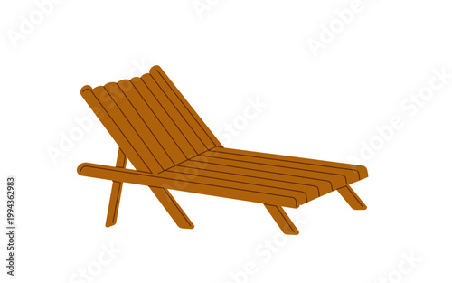 A classic wooden sun lounger isolated on white, element for poolside relaxation, garden furniture designs, resort themes, summer vacations, and outdoor leisure concepts.
