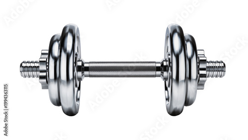 Photos Polished chrome dumbbell with knurled grip and threaded ends
