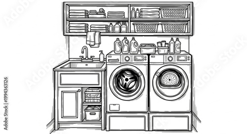 Premium Laundry Room Interior Vector 