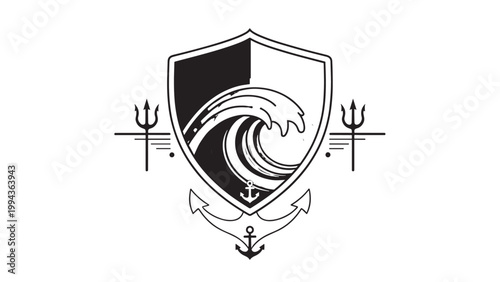 Elegant crest featuring a stylized wave and tridents, symbolizing strength and tradition in maritime heritage.