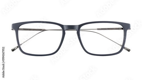 Photos Dark Blue Rectangular Eyeglasses with Silver Metal Accents