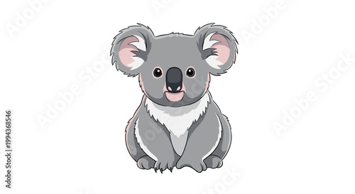 Adorable gray koala sits and looks forward with a gentle expression in this cute cartoon animal illustration.