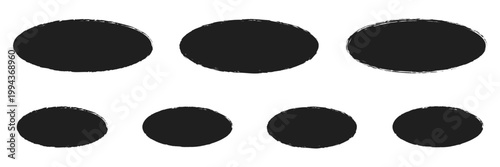 Oval and circle sketch shape, round charcoal marker, ink paint brush, grunge organic blob, irregular stain, black stroke spot isolated on white background. Abstract simple vector illustration . EPS 10