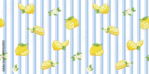 Lemon Stripe Pattern for Kitchen Textile Summer Citrus Background