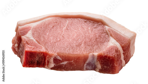 Bild auf Leinwand Raw pink pork chop with fat and bone detail