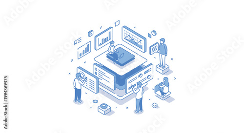 Business, teamwork, collaboration, office work, blue isometric icons set