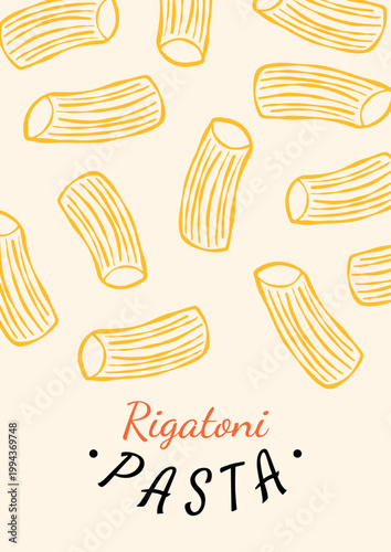 Italian pasta poster. Vintage traditional mediterranean noodle food background with conchiglie macaroni for restaurant menu, kitchen art print, cookbooks, invitations. Vector illustration