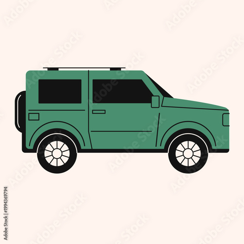Cartoon SUV car. Modern crossover vehicle, colored automobile for off road side view, flat doodle all road motor transport icon. Vector isolated illustration