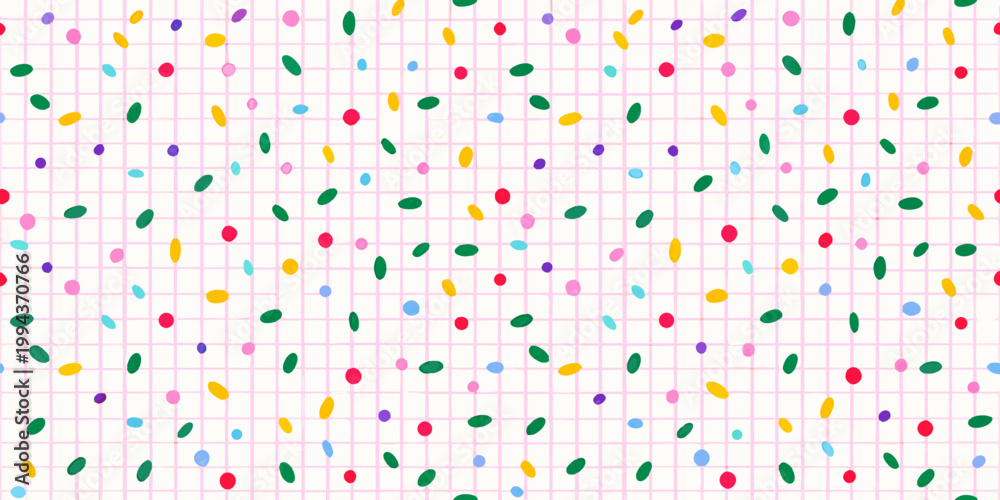 Obraz premium Colorful confetti pattern on a light pink grid background