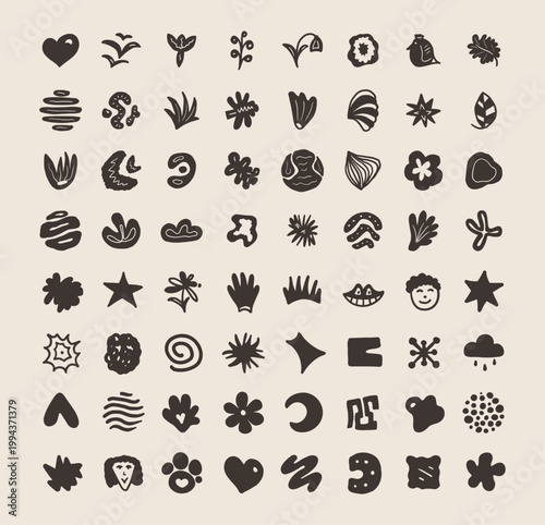 Abstract organic shapes icons vector set minimal modern symbols collection hand drawn elements for design. Perfect for branding logo identity packaging social media graphics and creative projects.