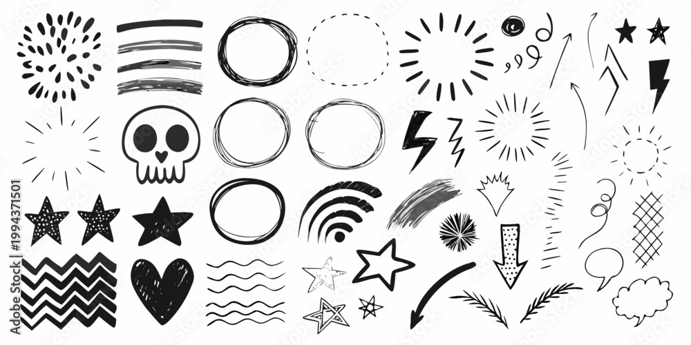 Fototapeta premium Collection of hand drawn black and white doodles and decorative elements