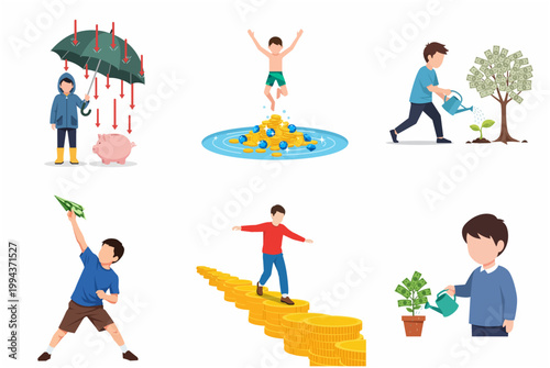 Colorful Flat Illustration of Financial Growth and Investment Concept with People Activities