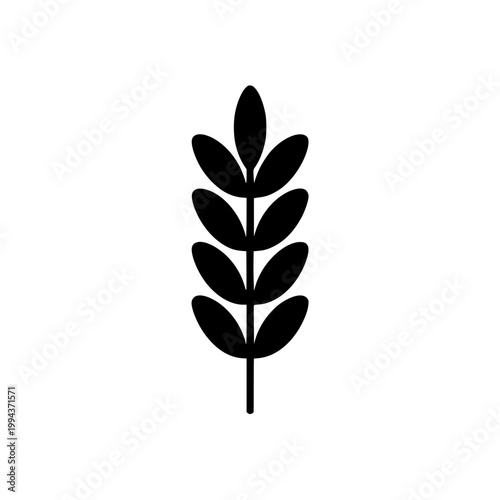 Minimalist vector graphic illustration of a wheat stalk design element isolated on a clean and simple white background surface
