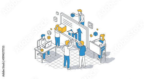 Business team, office workers, workflow process, productivity concept, vector illustration