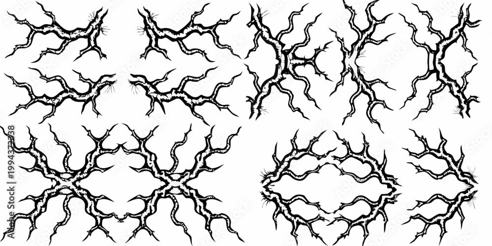 Obraz premium Abstract lightning bolt patterns arranged in a grid on a white background