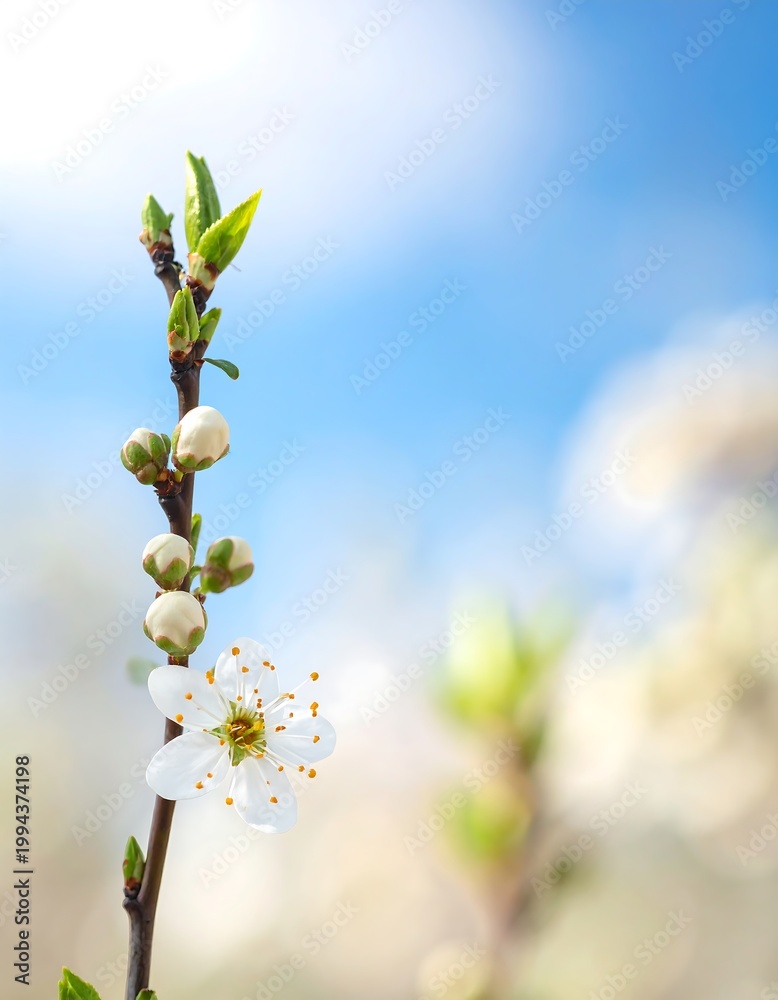 Fototapeta premium White flower on a tree branch.