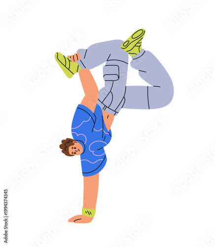 Breakdance, hiphop dance performance. Hip-hop dancer breaking in one-arm free...