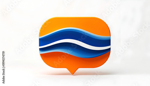 A stylized, three-dimensional logo featuring an orange shape with blue and white wave-like patterns inside, presented against a clean white background.