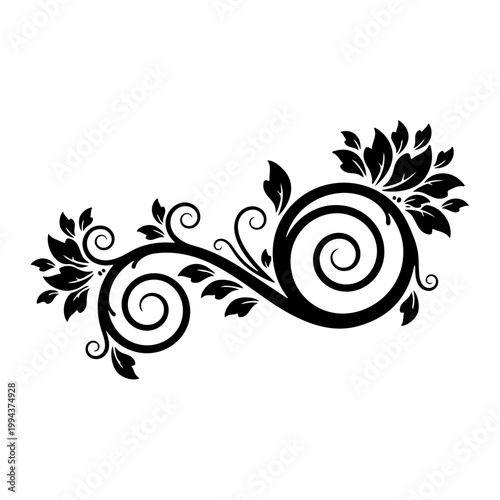 Elegant Floral Flourish: A sophisticated black and white floral design, with intricate swirls, leaves, and a touch of botanical beauty. 