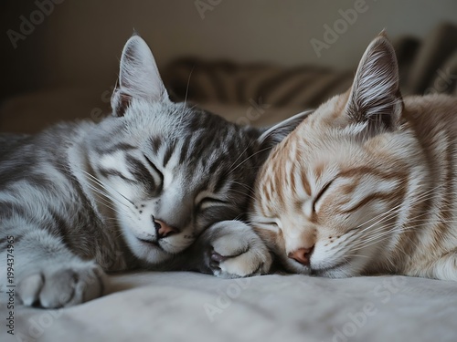 Two Cats Sleeping Together Peacefully
