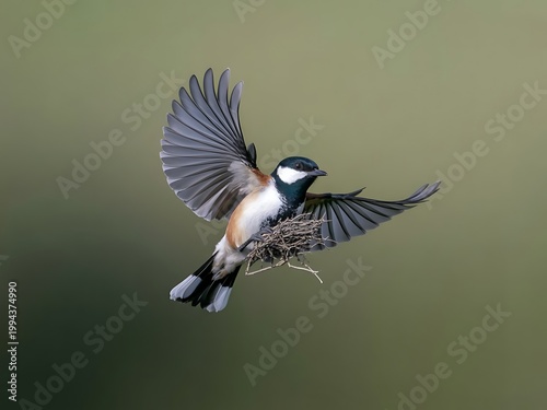 Bird Carrying Twig to Nest