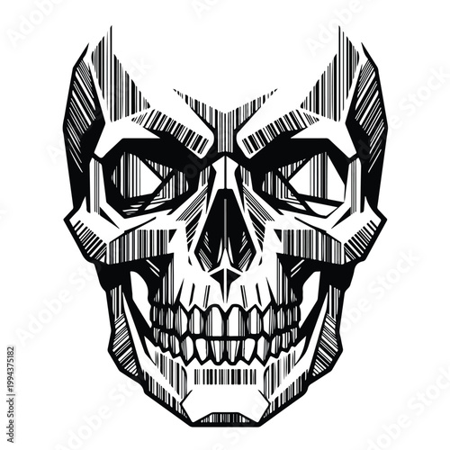 Black and white skull illustration.
