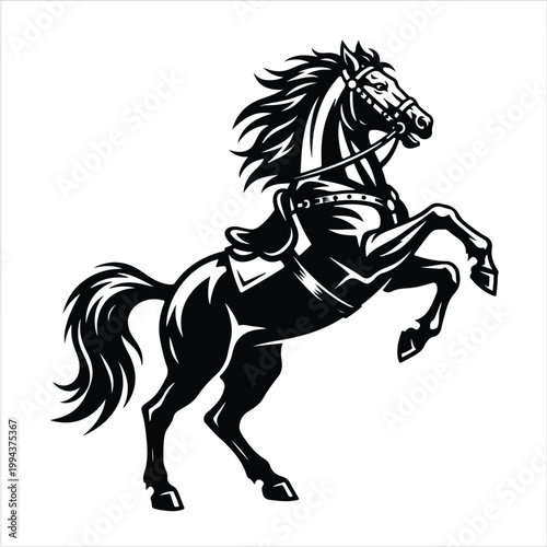 Black Horse Silhouette Galloping Fast.