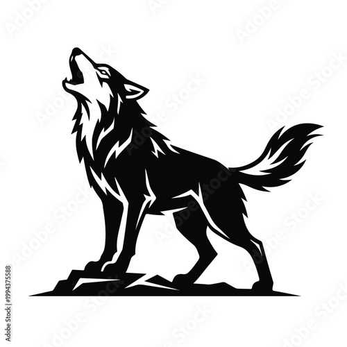 Black silhouette wolf howling loud.