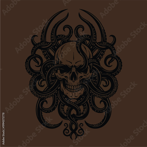 Black Skull with Horns Design.