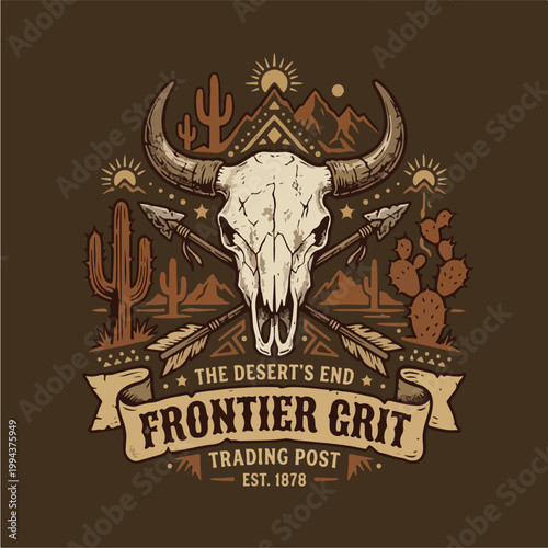 Brown Bull Skull Western Design.