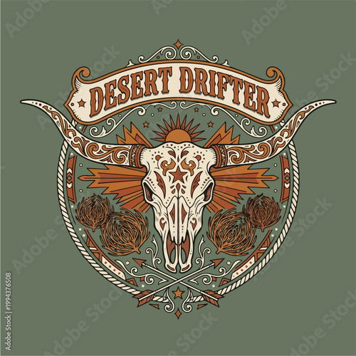 Desert Drifter Cowboy Skull Logo.