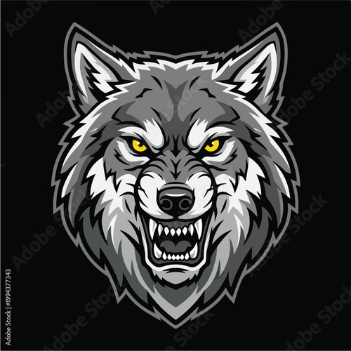Gray Wolf Fierce Angry Face.