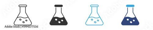 Chemistry lab icons set, Science experiment symbols, Laboratory flask icons, Chemical research vector icons, Lab testing symbols