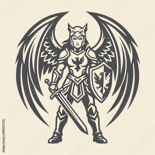 Illustration of a winged warrior.