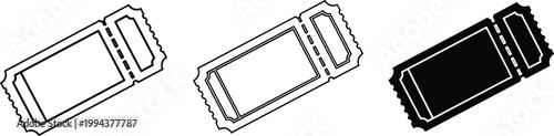 Collection of three ticket outlines and solid shapes for admission event or concert entry access vector.