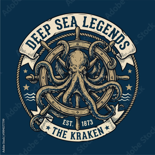 Kraken Tentacled Sea Monster Illustration.