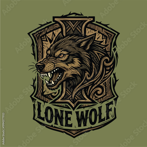 Lone Wolf Emblem Design Logo.