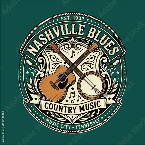 Nashville Blues Music Logo Design 1.